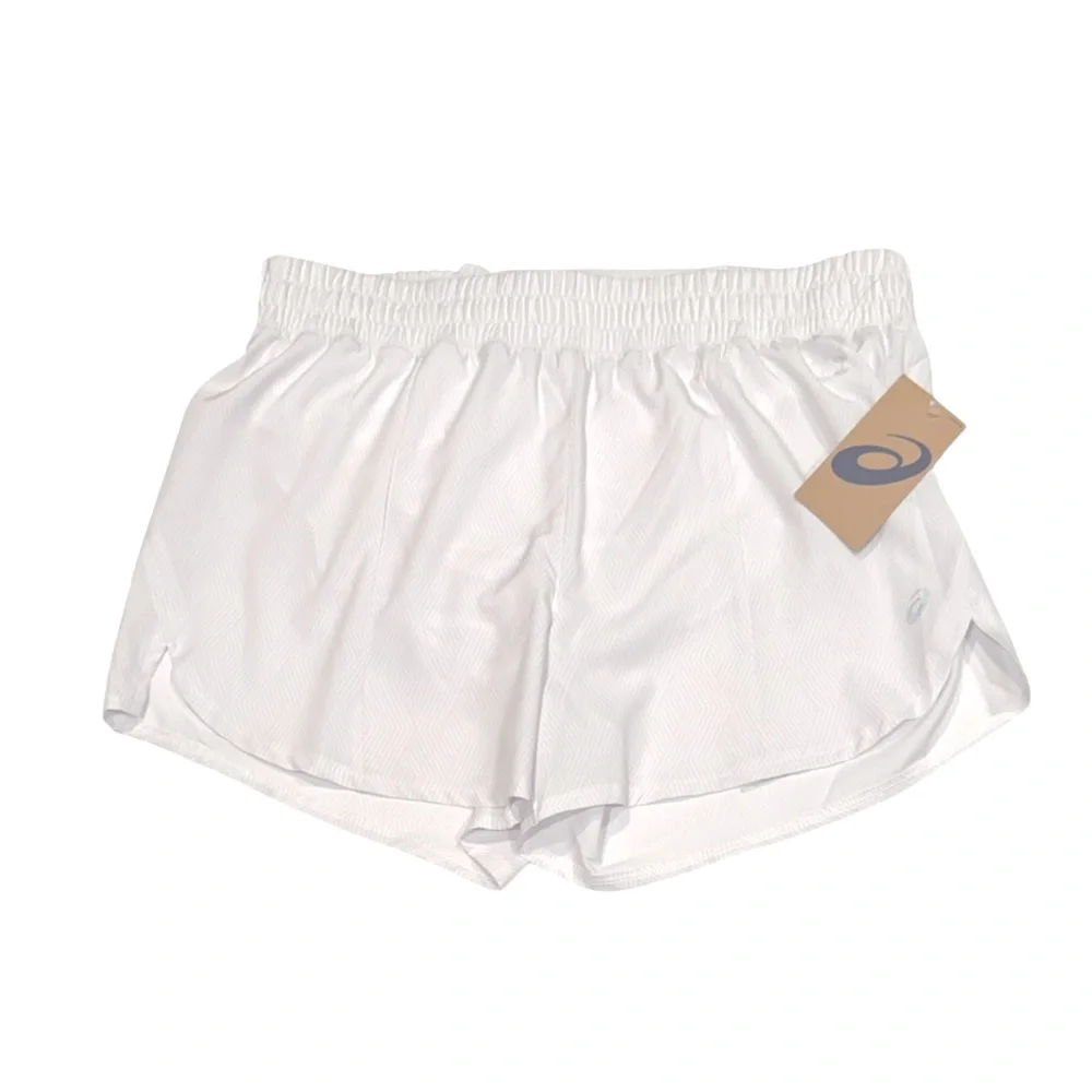 ASICS Running Short 4” Inseam Back Zip Secure Pocket White NWT Large
